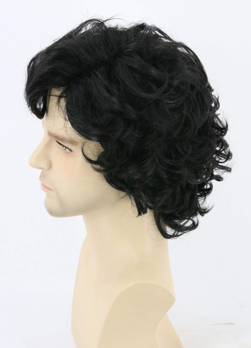 Topcosplay Men Wigs Black Short Curly Layered Man Wig Cosplay Halloween Character Costume Wig