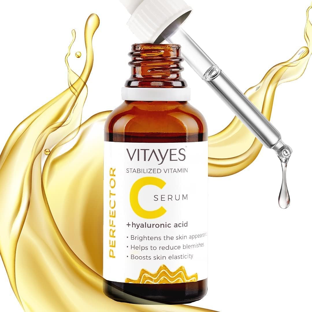 VITAYES Vitamin C Face Serum Anti Aging Serum with Hyaluronic Acid Skin Hydrating & Brightening for Dark Spots, Fine Lines and W