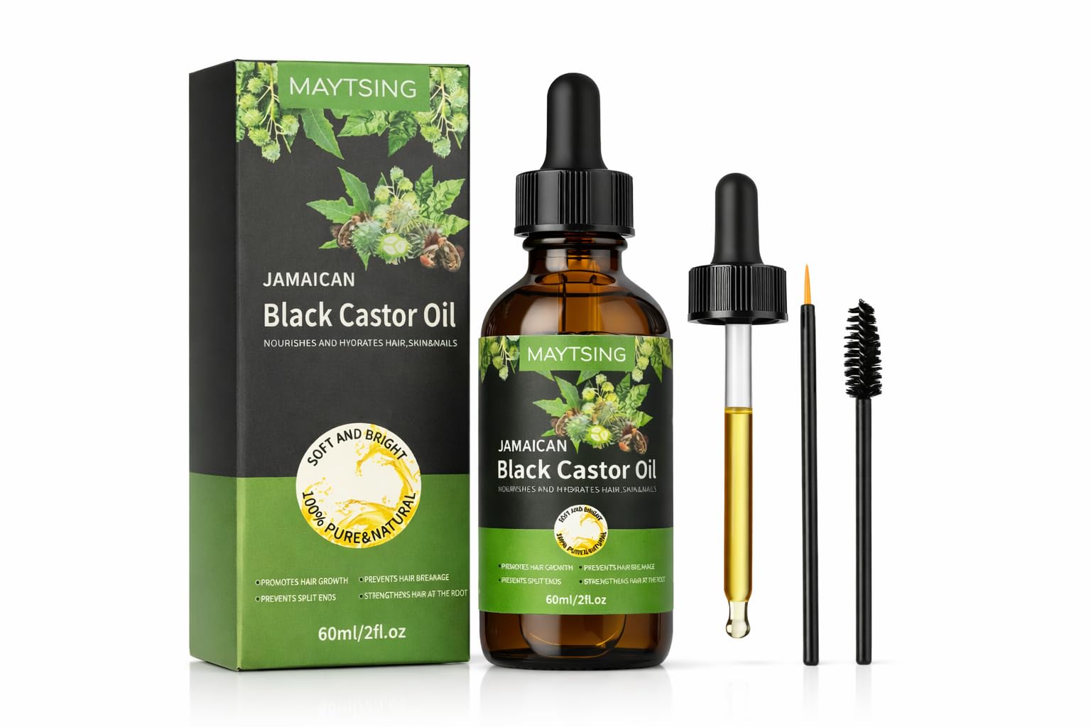 MayTsing Jamaican Black Castor Oil  100% Pure Cold Pressed Organic Castor Oil for Hair Growth, Eyelashes, Eyebrows, Skin & Nail