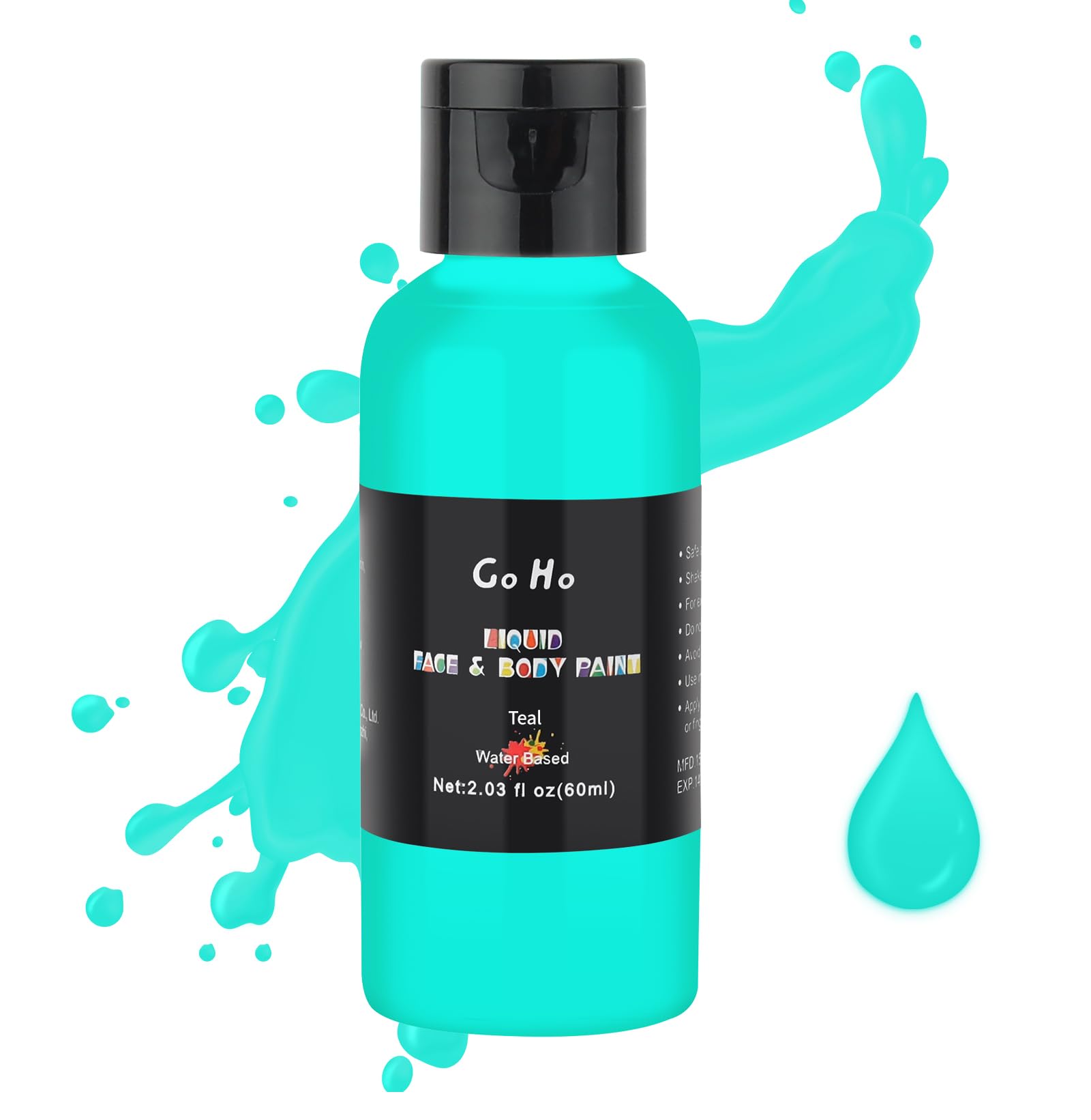 Go Ho Teal Face Body Paint(2.1 oz),Teal Makeup Water Based Face Paint and Body Paint for Airbrush Makeup Special FX, Cosplay, an
