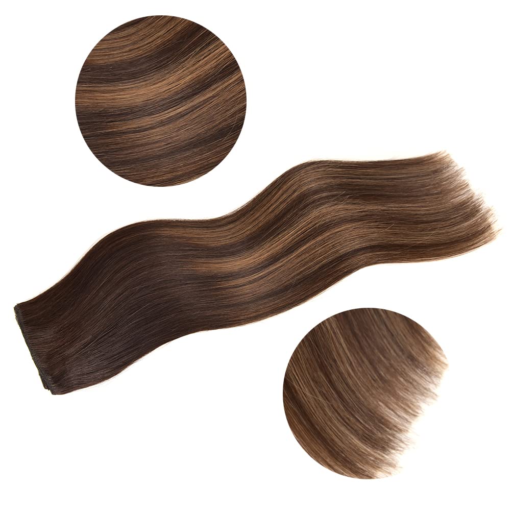 5 Pieces 12'' Remy Clip In Hair Extensions Human Hair Dark Brown To Light Brown Highlight Brown Ombre - Silky Straight Short Thi
