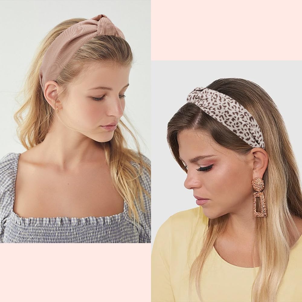 AHONEY 5 Pack Knotted Headbands for Women Trendy Fashion Thick Headbands Top Knot Non Slip Cute Hair Accessories Multi-style Hea