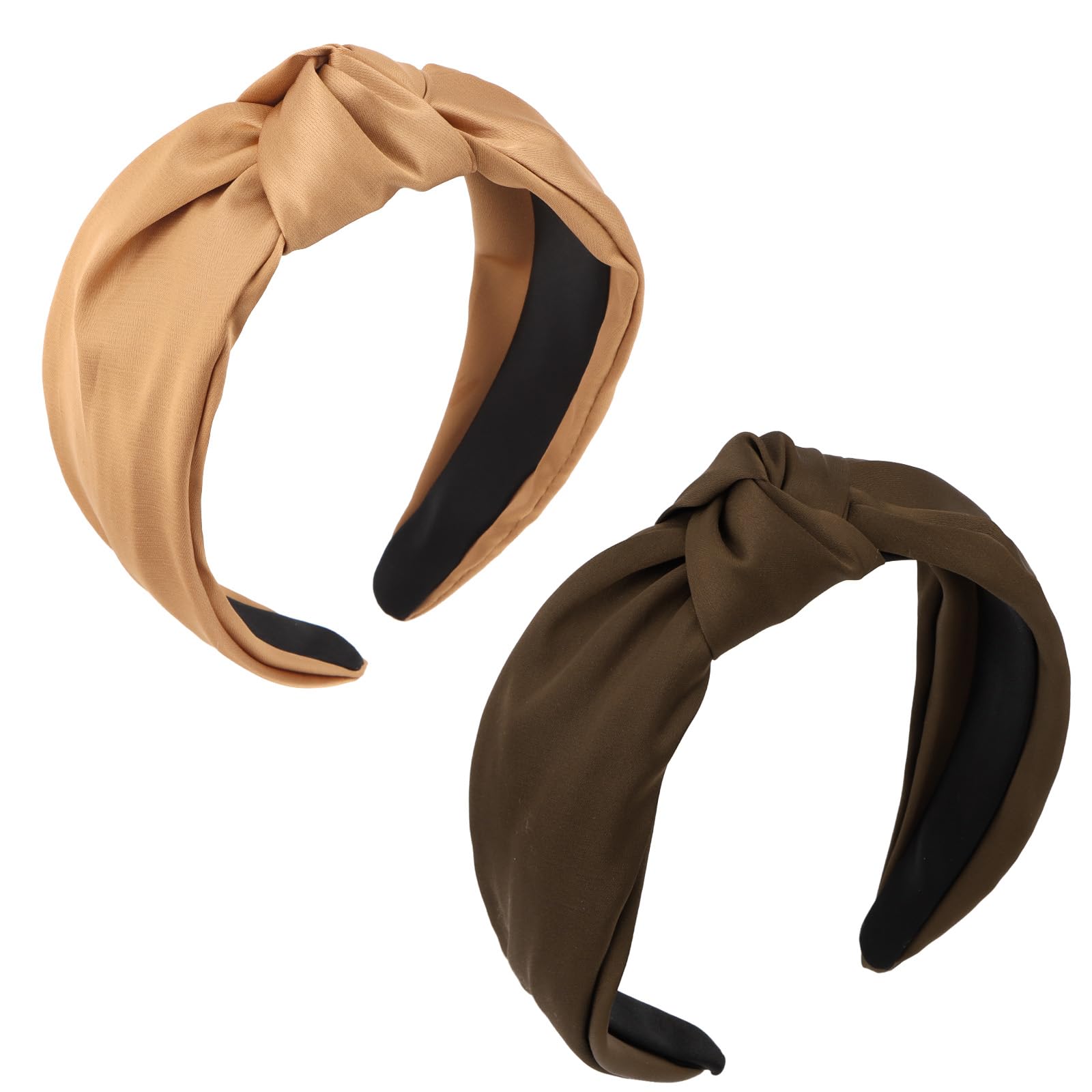 Wecoe 2pcs Headbands for Women, Fashion Stylish Top Knotted Headband Wide Cloth Hairband Hair Accessories for Women & Girls (Bro