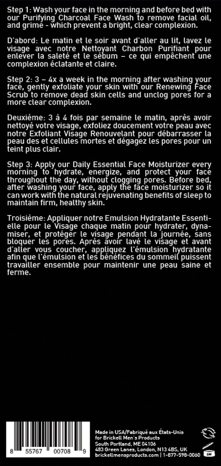 Brickell Men's Daily Advanced Face Care Routine II, Activated Charcoal Facial Cleanser, Face Scrub, Face Moisturizer Lotion, Nat