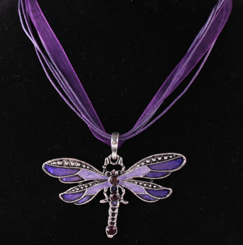 AKOAK Fashion Creative Bohemian Jewelry Ethnic Multi-layer Chain Colorful Enamel Dragonfly Pendant Necklace?Purple?