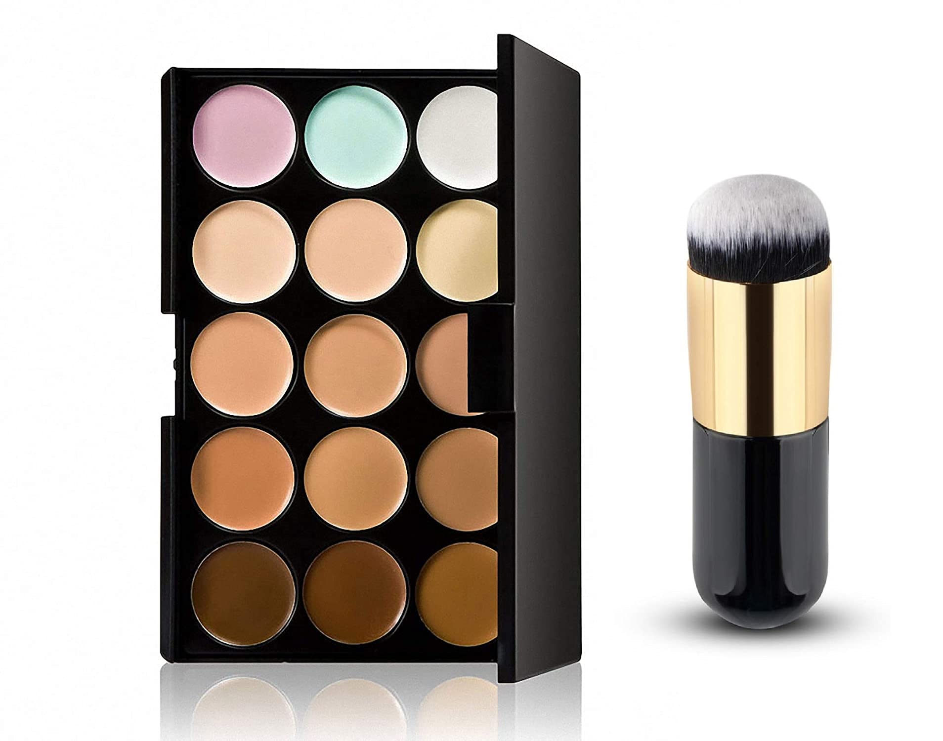 Khelni 15 Color Cream Concealer Palette With Black Foundation Brush