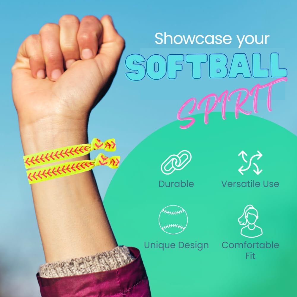 Infinity Collection Softball Hair Ties, Yellow, 6 Count, Softball Player and Softball Teams Accessories