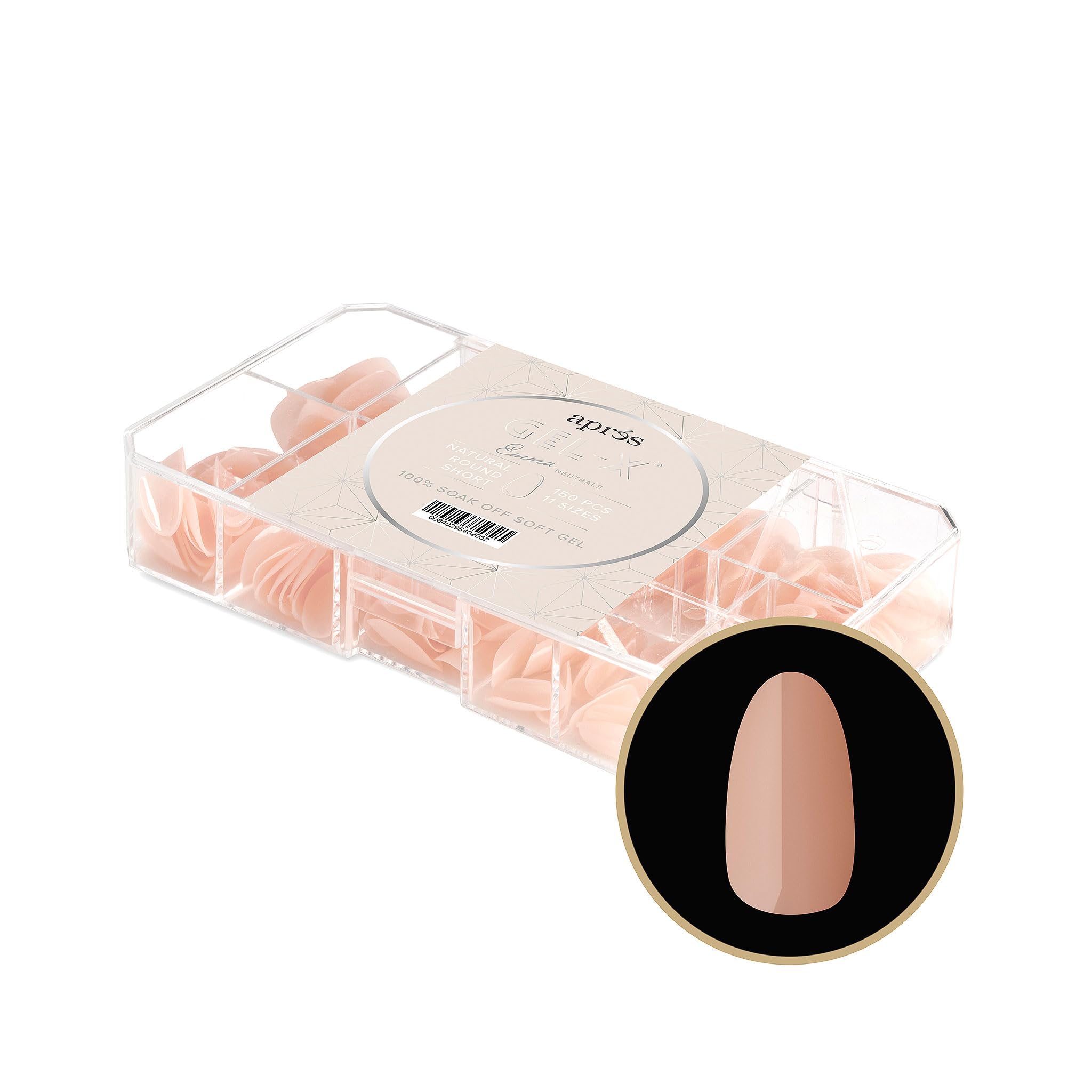Apres Neutrals Gel-X Emma Box Of Nail Tips, 11 Sizes 00-9, Soft Gel Tip Box (150pcs) (Natural Round Short, 150)