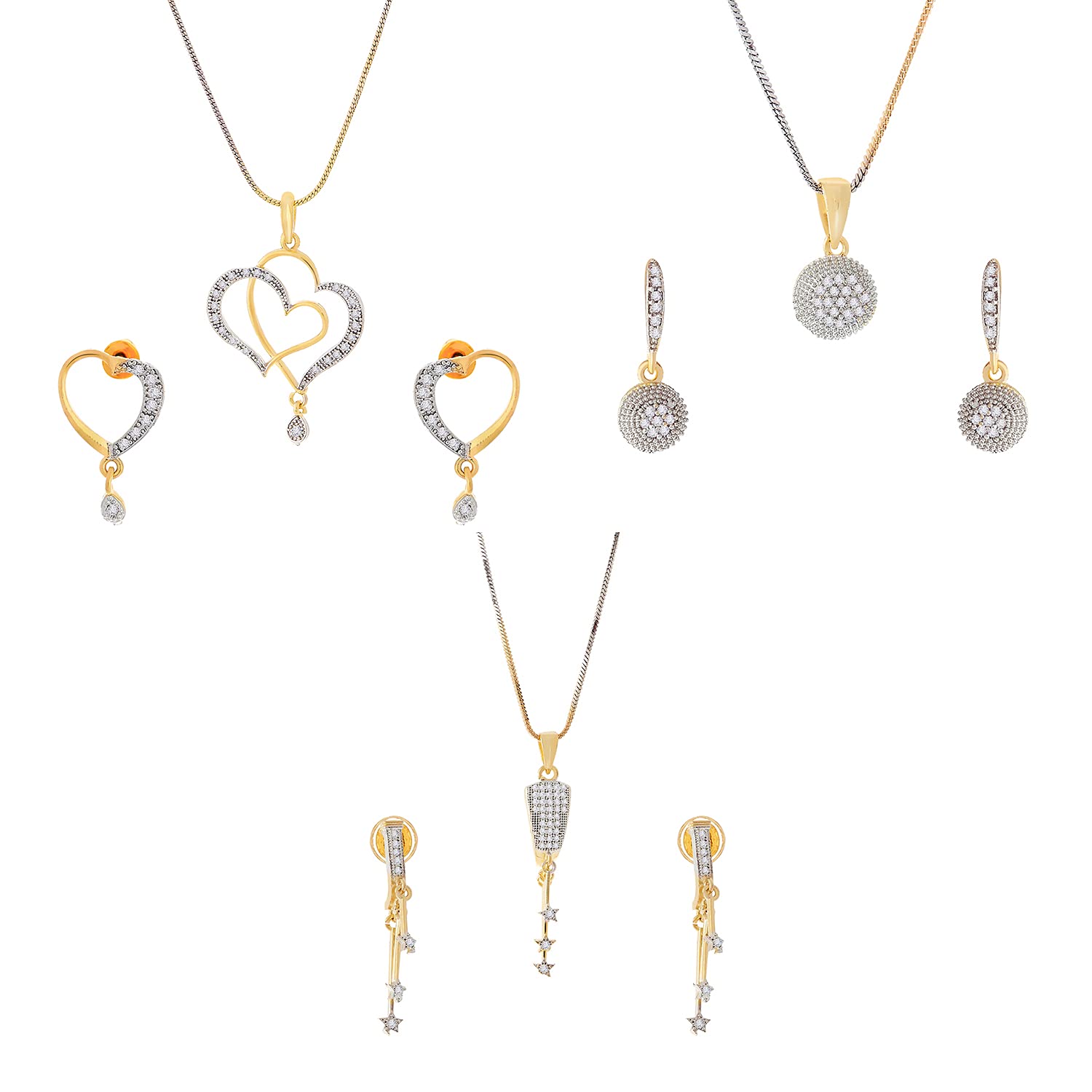 ZENEME Heart Shape Ad and Gold Plated Big Size Pendant Necklace Set for Women & Girls Set of 3 (Design 7)