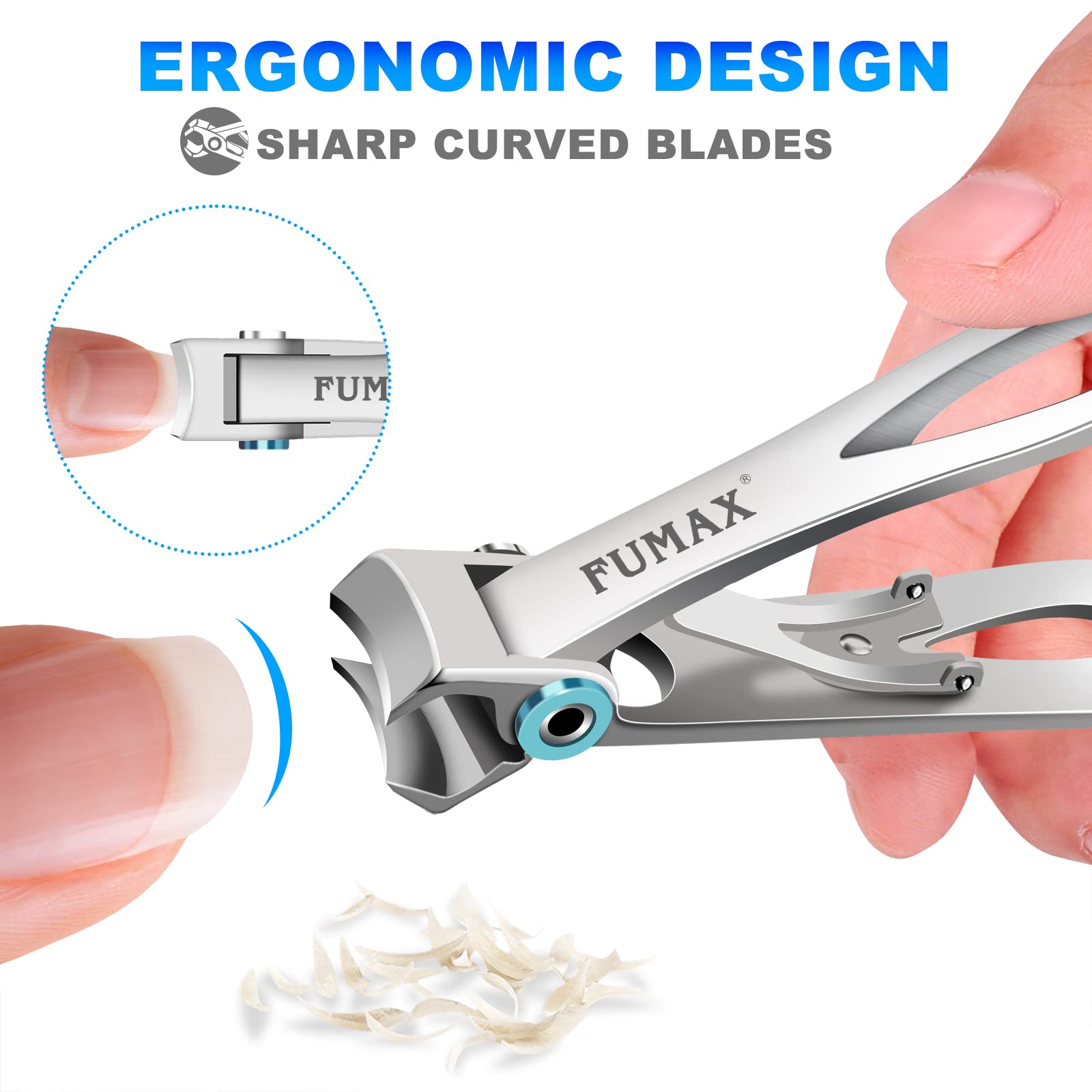 FUMAX Toenail Clippers for Seniors - Heavy Duty Stainless Steel, 15mm Wide Jaw, Long Handle, Silver