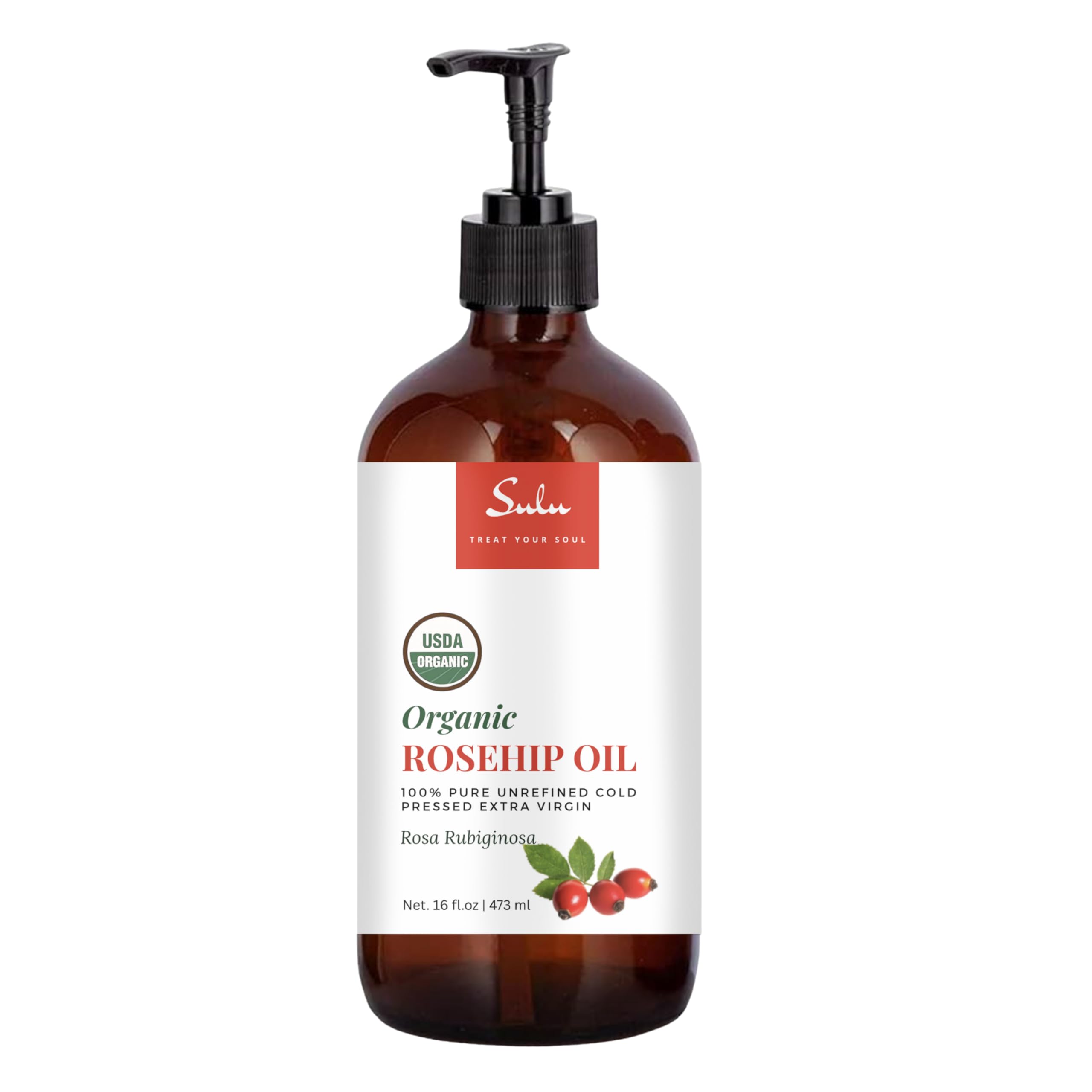 16 fl.oz- Rosehip Oil-Extra virgin Certified Organic Unrefined Cold Pressed Rosa Rubignosa