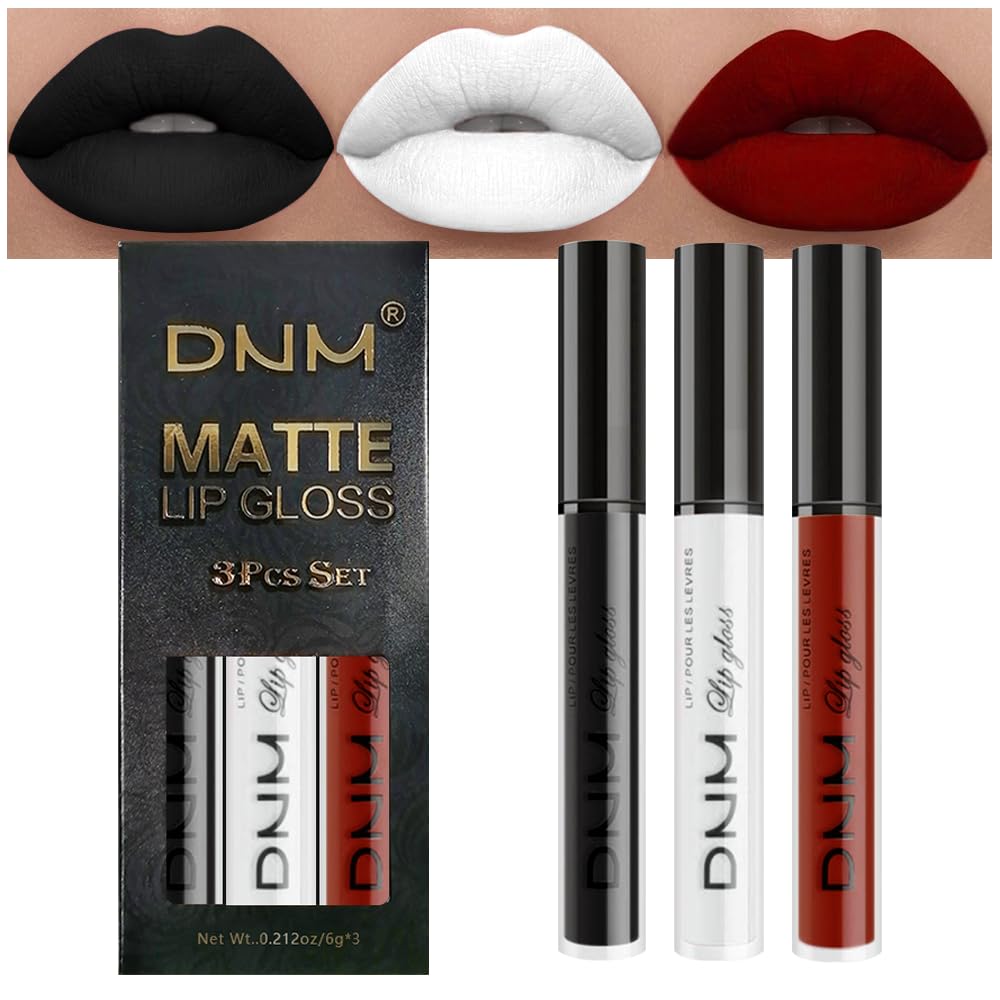 Amy'S Diary Dark Red White Black Matte Plum Liquid Lipstick 3Pcs Sets,24-Hour Lipstick Long Lasting Permanent L Magic Lipstick W