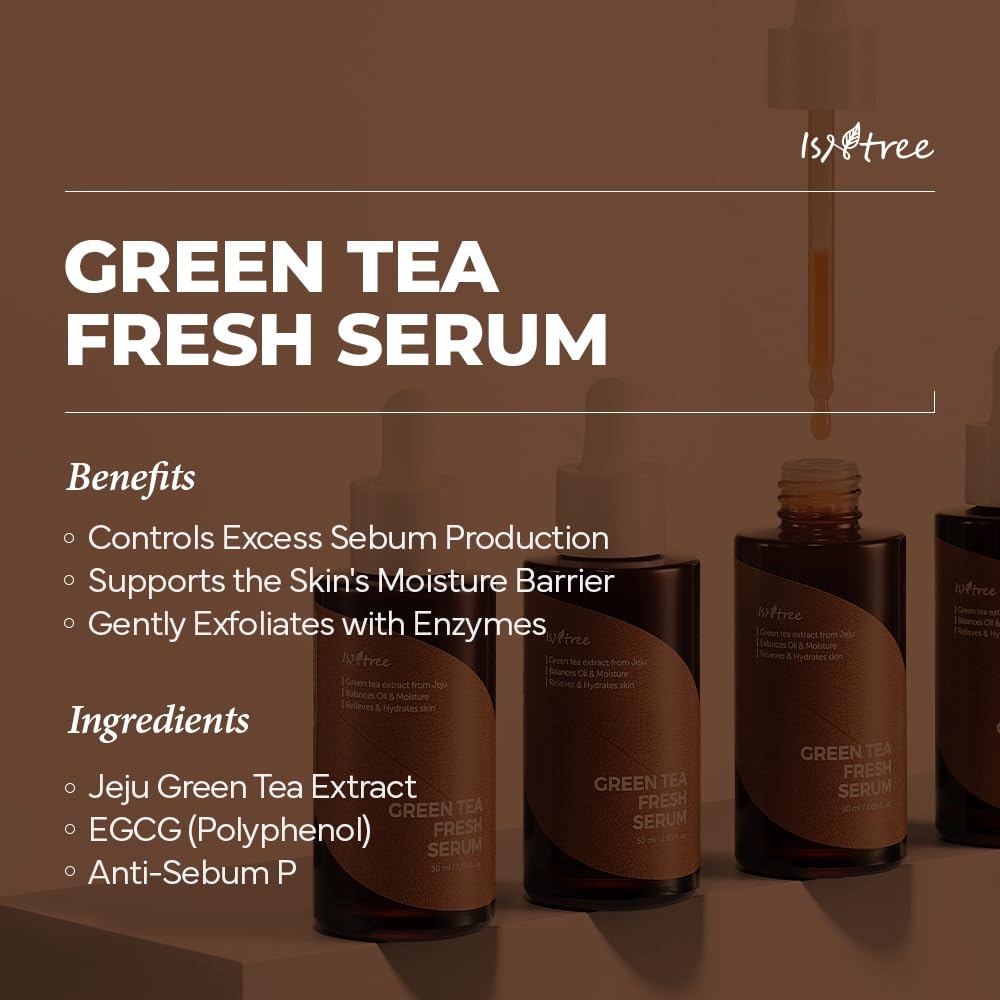 Isntree Green Tea Fresh Serum 50Ml, 1.69 Fl Oz | Jeju Green Tea Extract | Controls Excessive Sebum | Balances Oil & Moisture | R