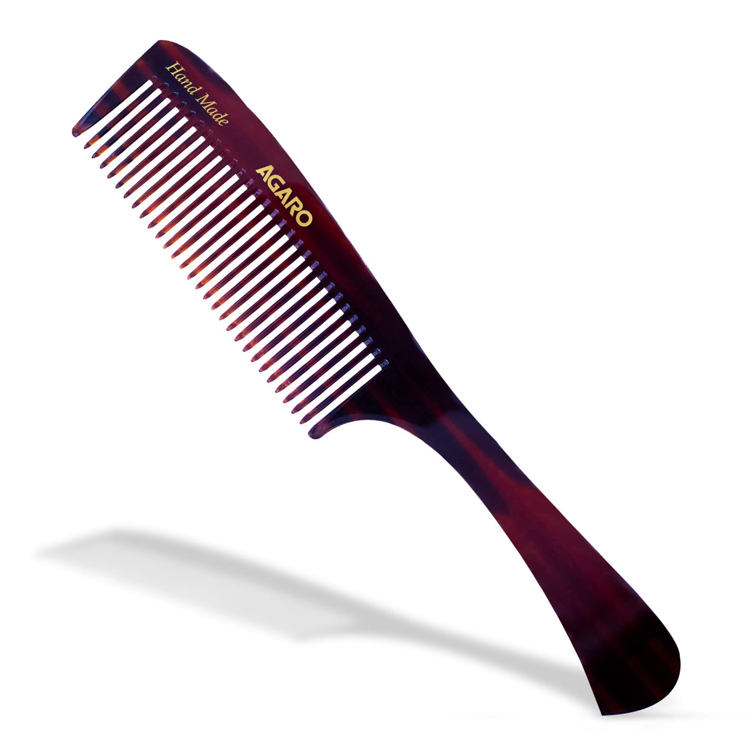 Agaro Hand Made Comb With Handle, Grooming Comb For Professional Styling, Wide Tooth, Smooth Rounded Teeth, Hair Styling, Hair B