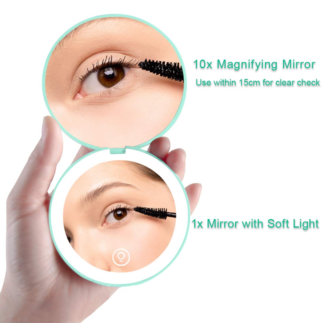 Milishow 2Pc Compact Mirror With Led Light,1X10X Magnifying Rechargeable Mirror,35In Pocket Mirror, Dimmable Travel Mirror For H