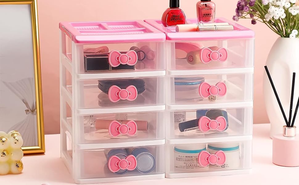 Lovely Four-tier Desk Receiving Drawers Cosmetic Case Storage Cabinet Box Room Desktop Organizer Makeup Organizer