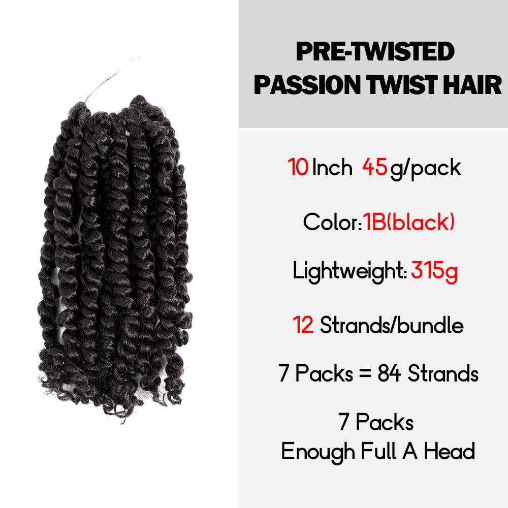 Wudas Short Passion Twist Hair 8 Inch Pre-Twisted Passion Twists Crochet Hair Natural Black Pre-Looped Synthetic Crochet Braids