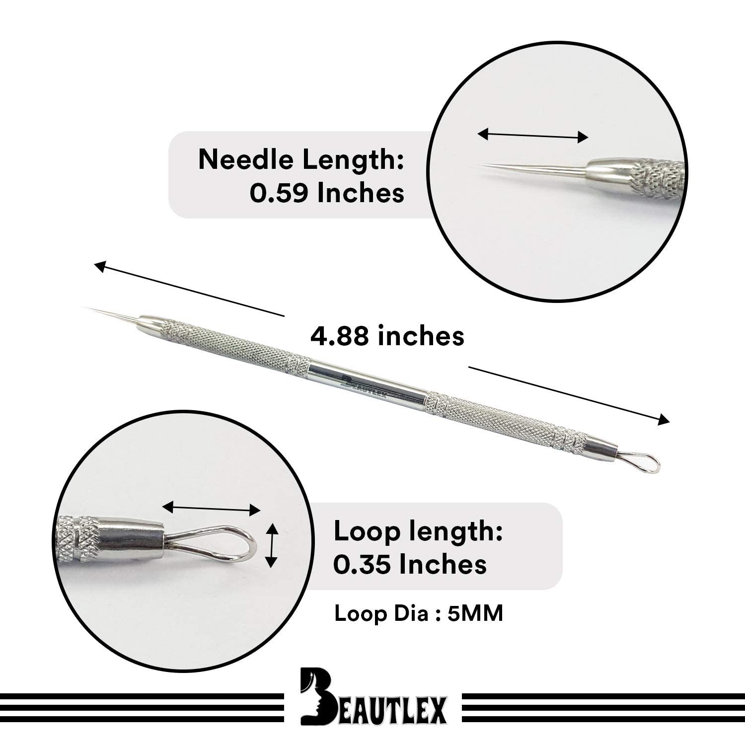 Lancet For Facial Milia Remover And Whitehead Extractor. Double Ended Angled Circle Loop & Sharp Needle Pimple Popper Tool. Derm