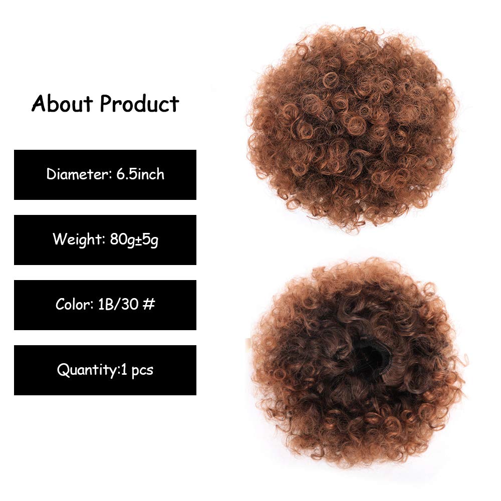 Ombre Brown Kinky Curly Ponytail Hair Afro Puffs Drawstring Ponytails Synthetic Short Bun Extensions Hairpieces Updo Hair for Wo