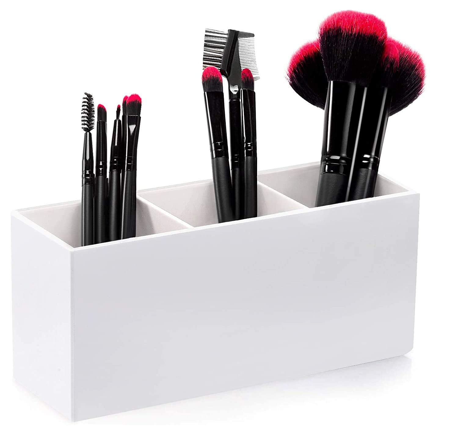 HBlife Makeup Brush Holder Organizer, 3 Slot Acrylic Cosmetics Brushes Storage Solution, White