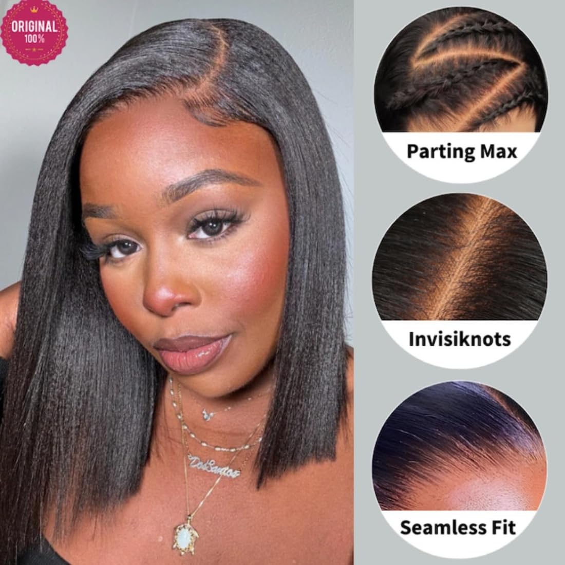 Beauty Forever 13X4 Pre-Everything Glueless Yaki Straight Pre Cut Lace Front Wigs Bob Wig Human Hair,Bye Bye Knots Short Bob Wig