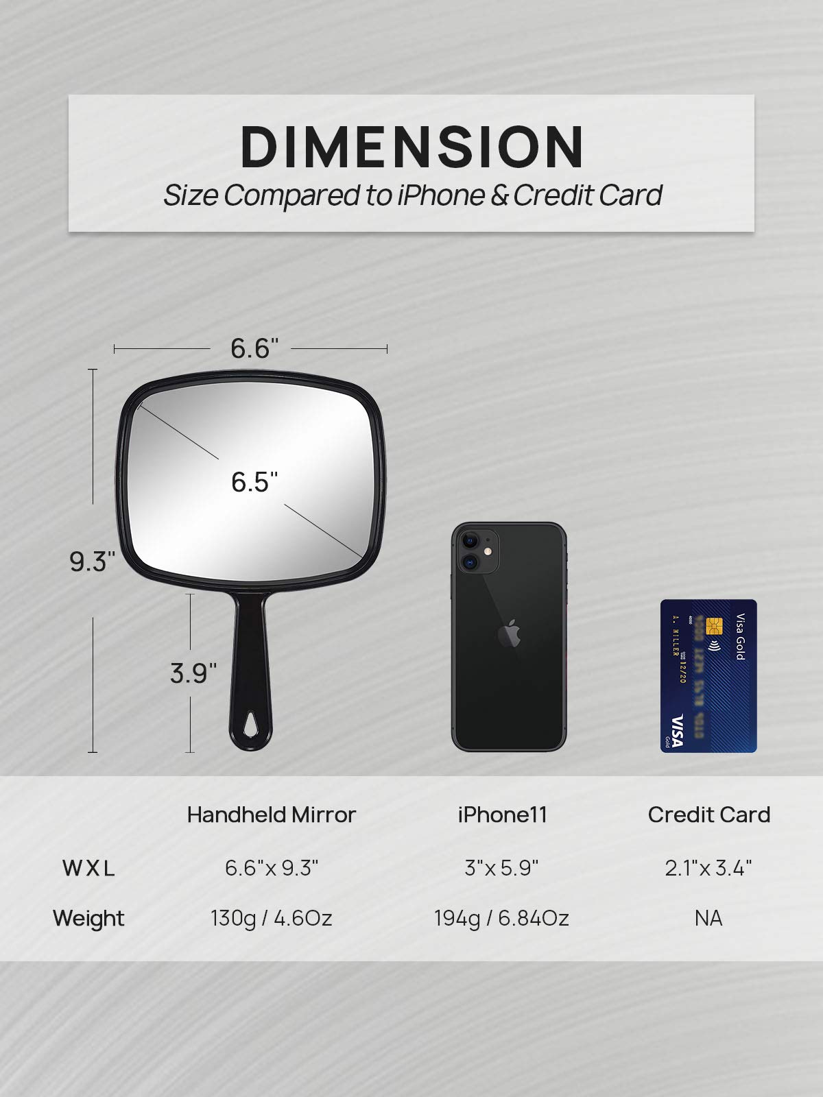 OMIRO Hand Mirror, All Black Handheld Mirror with Handle, 6.6'' W x 9.3'' L, Pack of 6