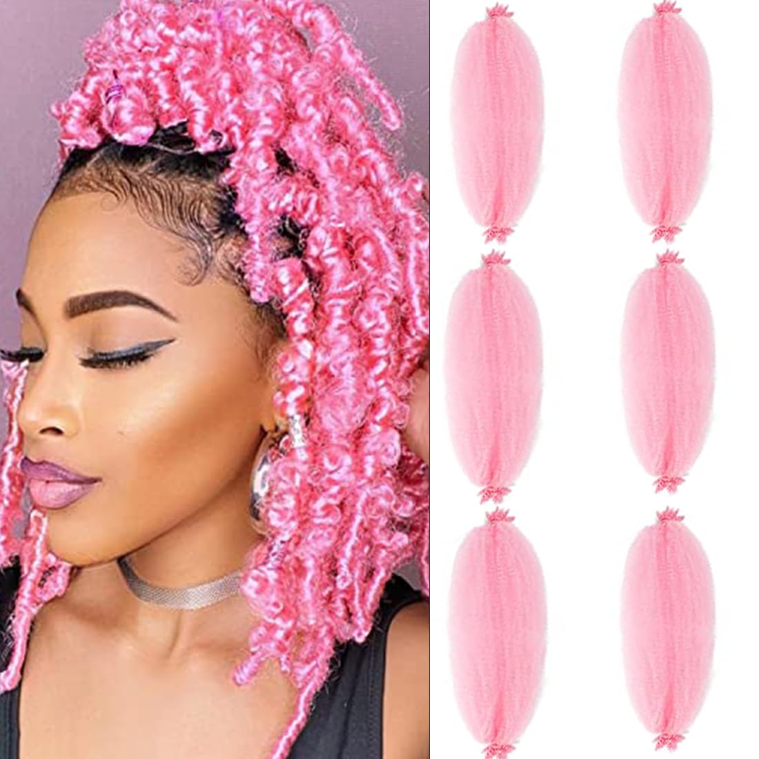 Springy Afro Twist Hair 12 Inch 6 Packs Pre Fluffed Marley Twist Braiding Hair for Black Women (12 inch, 6 Packs, Pink)