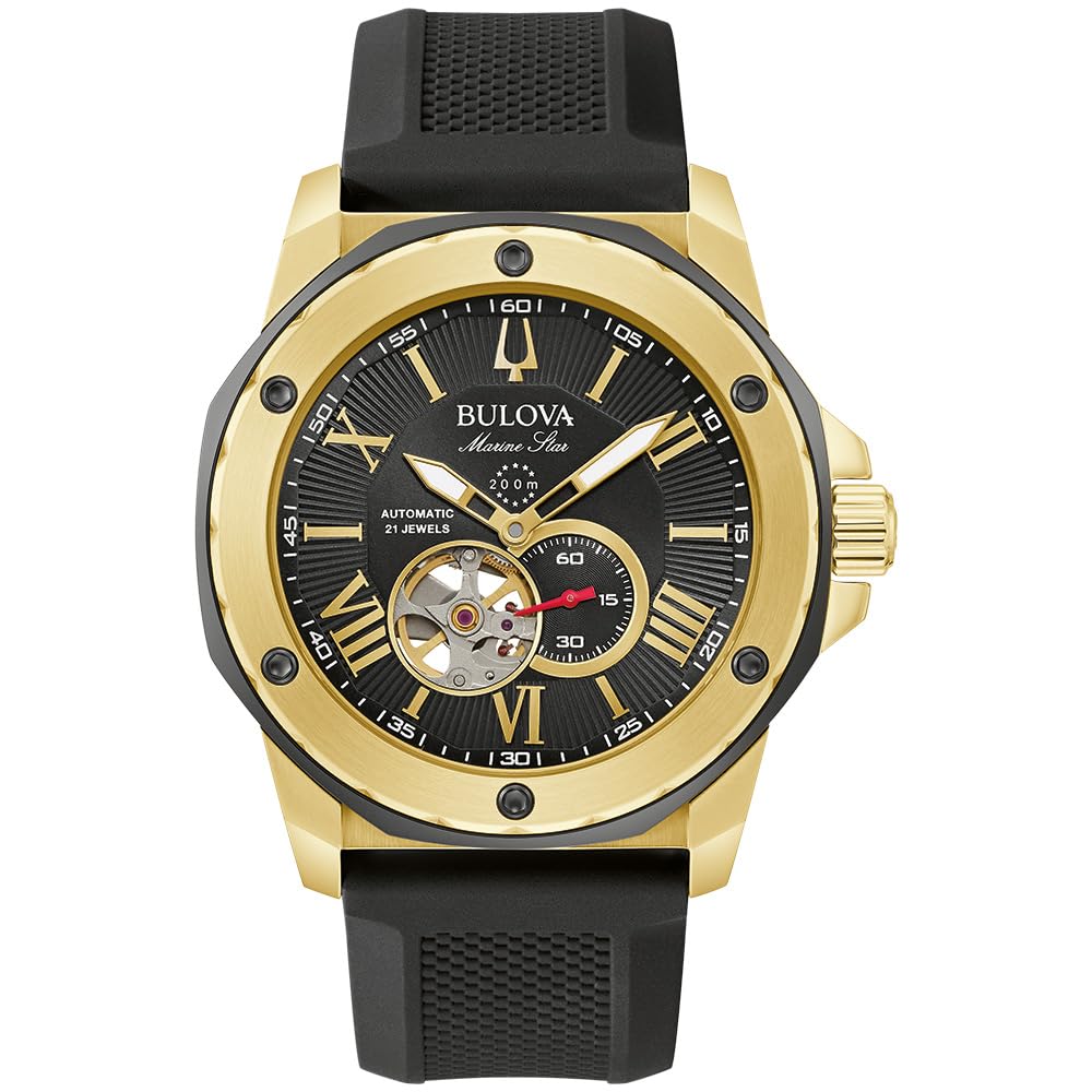 Bulova Marine Star Open Heart Black Dial Automatic Divers 98A272 200M Mens Watch