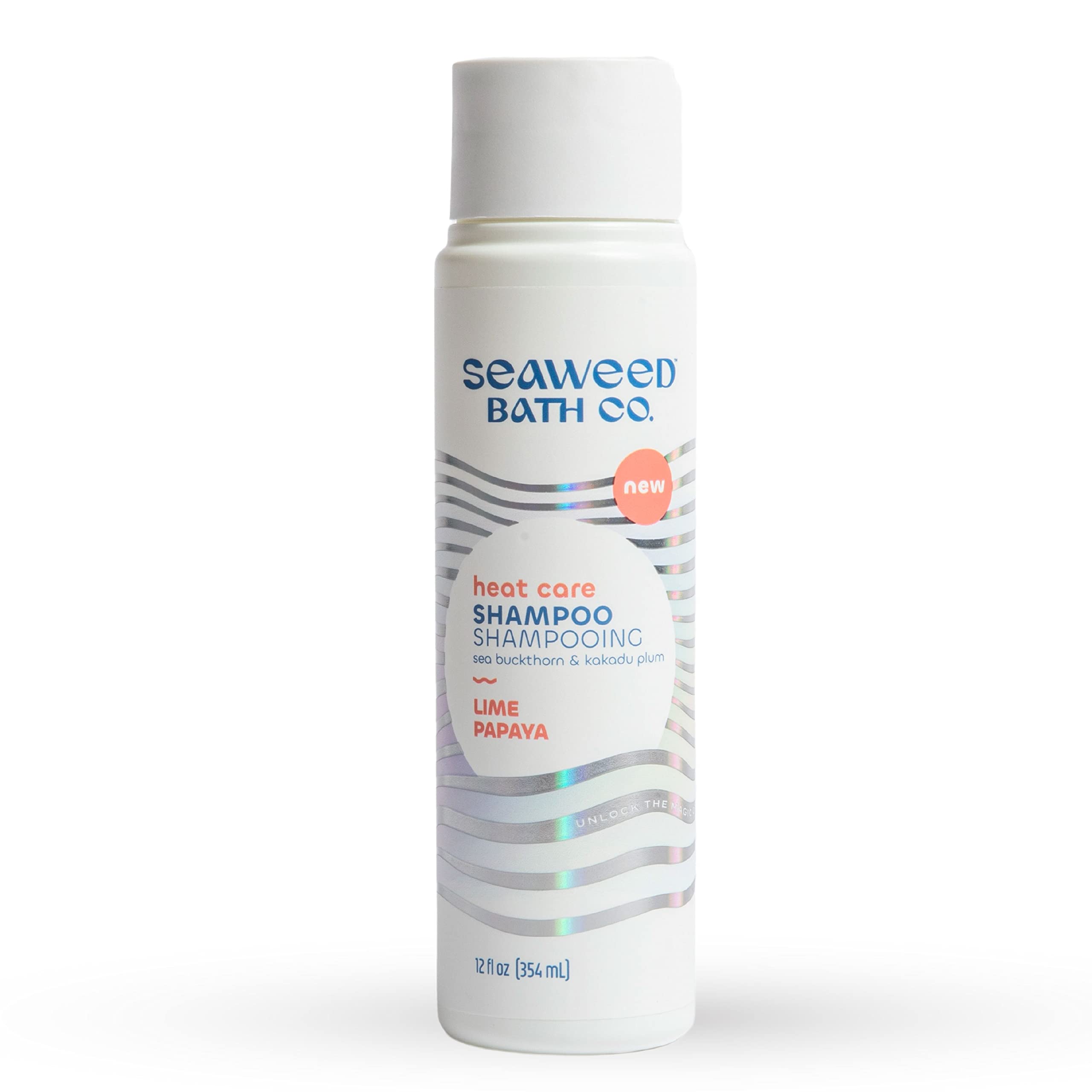 Seaweed Bath Co. Heat Care Shampoo, Lime Papaya Scent, 12 Ounce, Sustainably Harvested Seaweed, Sea Buckthorn, Kakadu Plum, For
