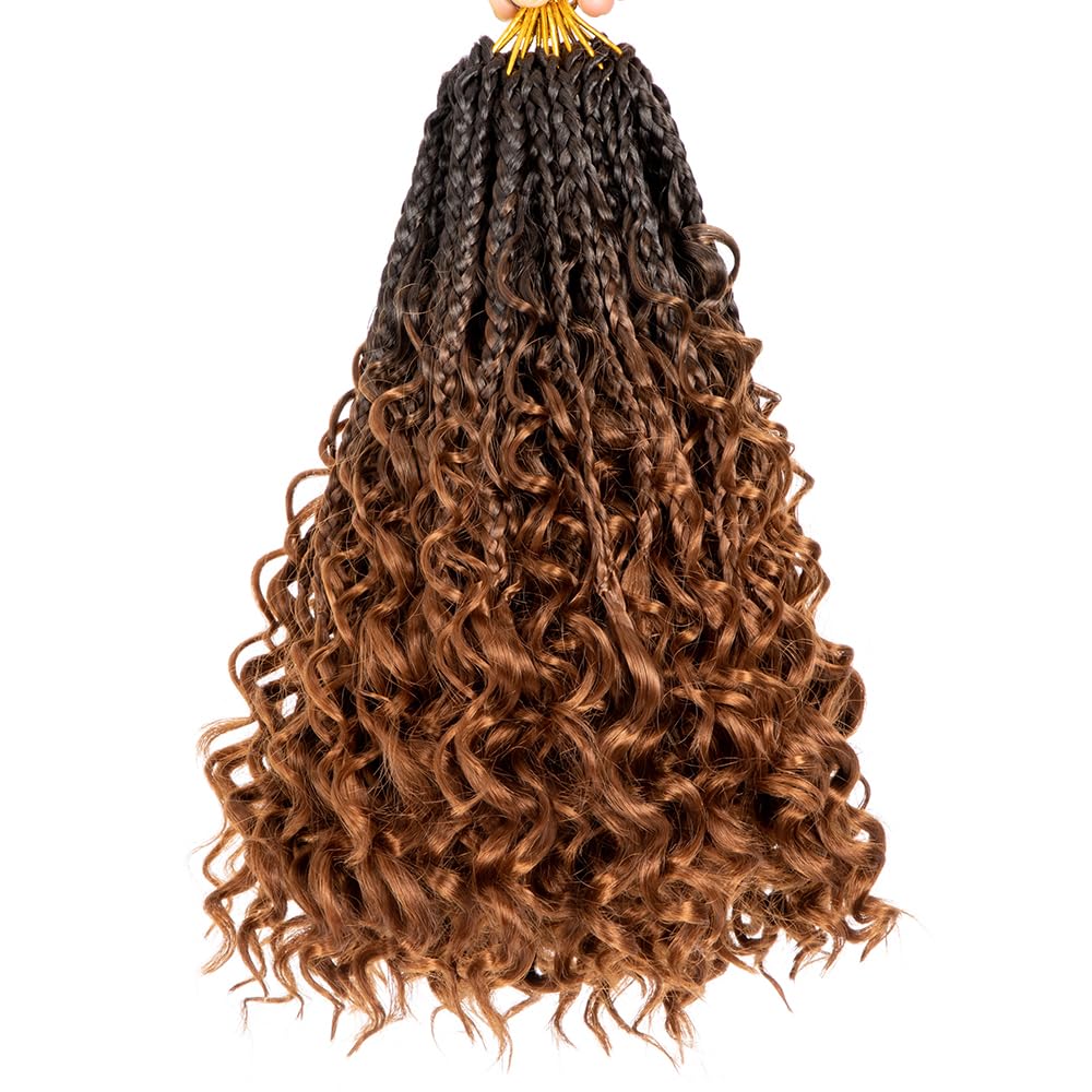 COOKOO 10 Inch Goddess Box Braids Crochet Hair With Curly Ends 8 Pack Bohemian Hippie Box Braids Pre-looped Crochet Hair Synthet