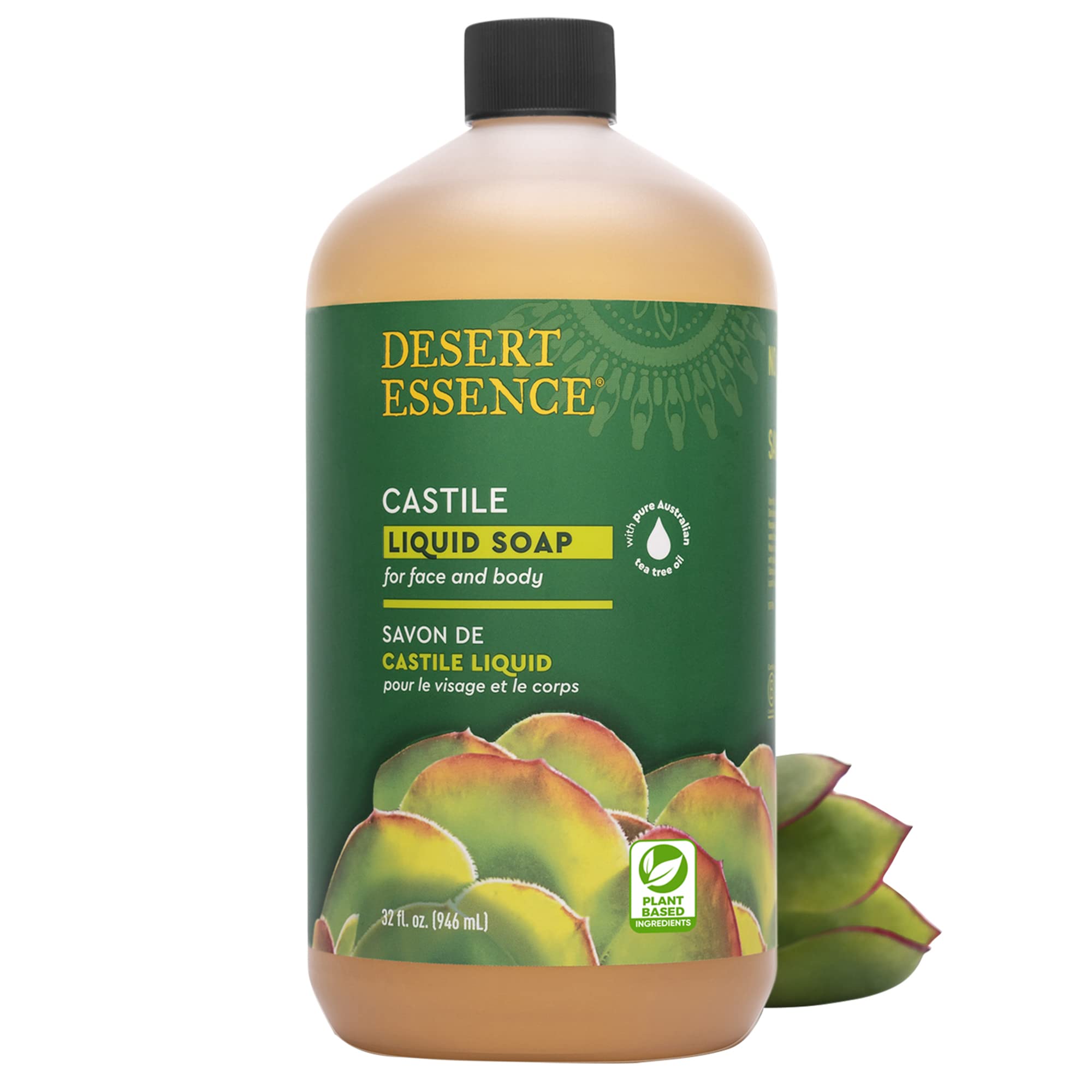 Desert Essence Castile Liquid Soap With Eco-Harvest Tea Tree Oil - 32 Fl Oz - Face & Body Cleansing - Coconut & Olive Oil - May