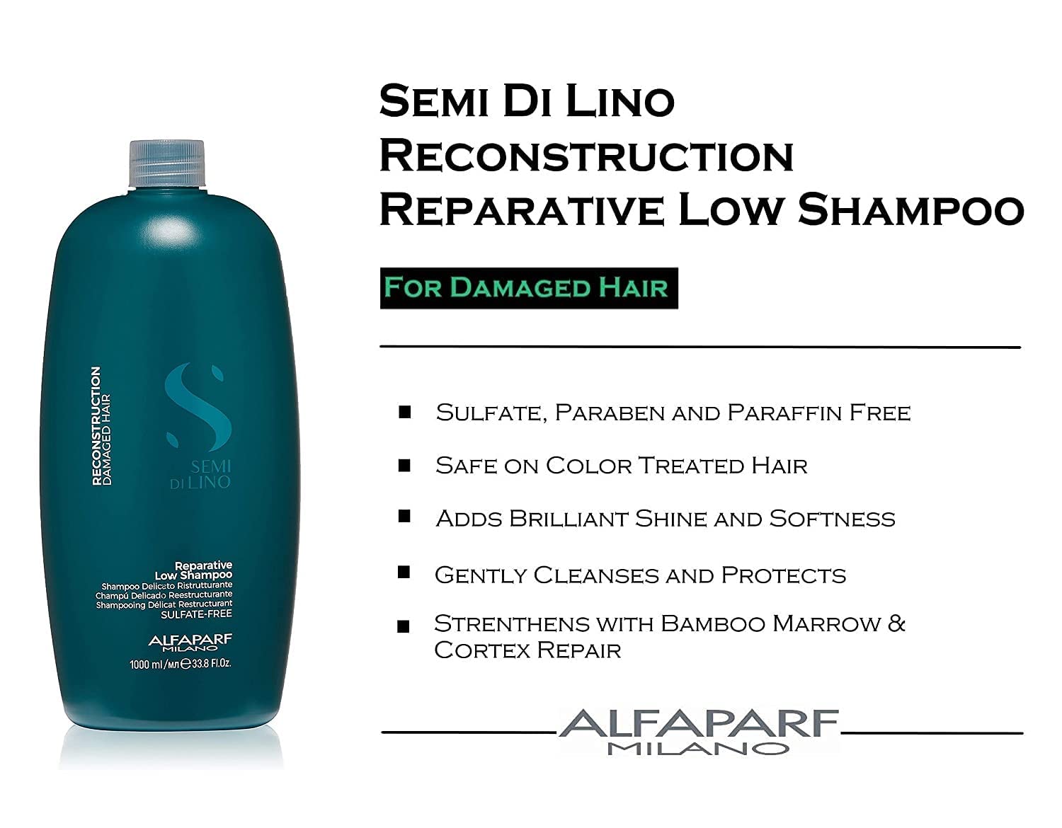 Alfaparf Milano Semi Di Lino Reconstruction Reparative Shampoo For Damaged Hair - Sulfate And Paraffin Free - Safe On Color Trea