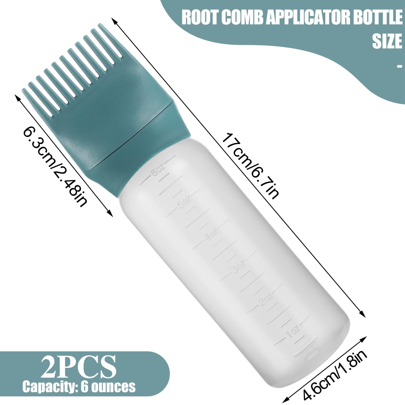 Pimoys Hair Oil Applicator Bottle 6 Ounce, 2 Pack Root Comb Applicator Bottle Hair Dye Bottle Oiling Applicator Brush With Gradu