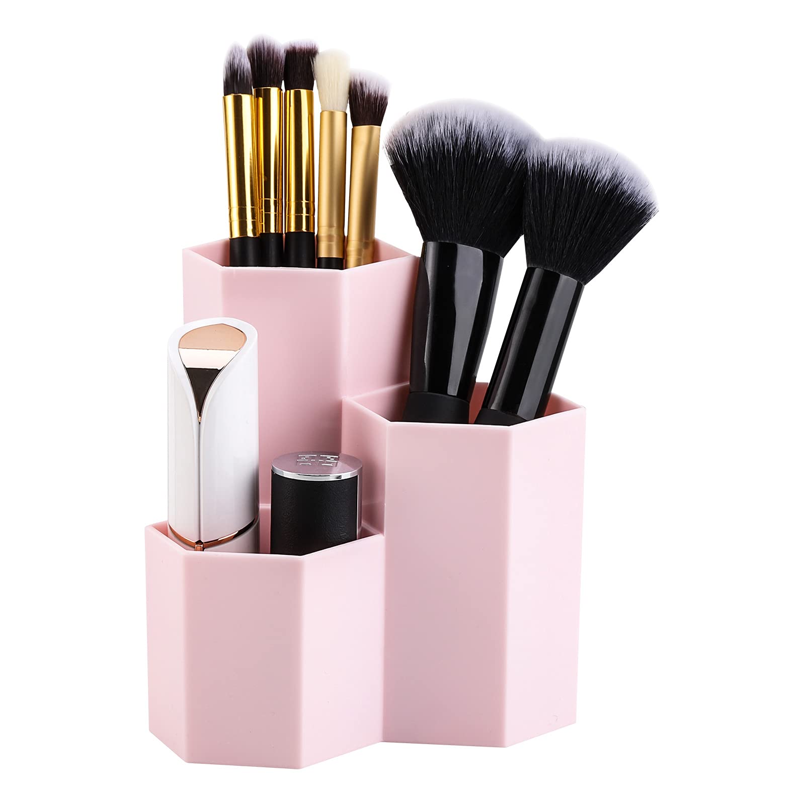 Lovebb Makeup Brush Holder Organizer, 3 Slot Plastic Cosmetics Brushes Pen Storage Solution, Pink