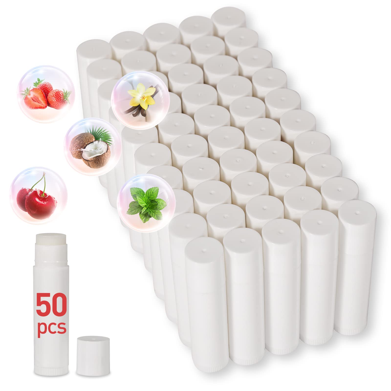 Dmsky 50 Pack Lip Balm Bulk Unlabeled 5 Flavors, Bulk Lip Balm for Business Branding or Gift Basket Filling, Wedding or Baby Sho