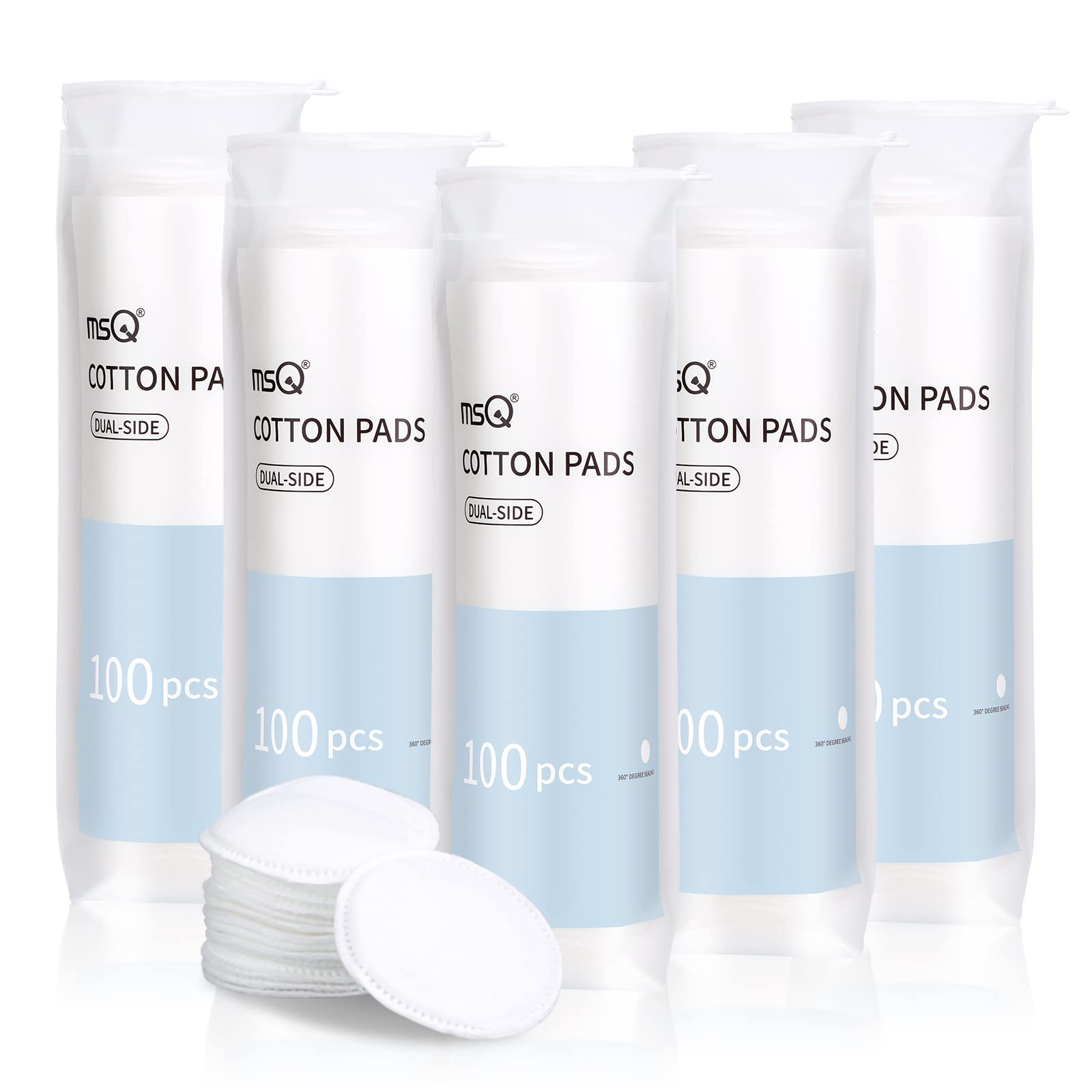 MSQ Cotton Rounds (500 Count), Makeup Remover Pads, Hypoallergenic,100% Pure Cotton, Facial Cleansing Round Cotton Pads, Lint-Fr