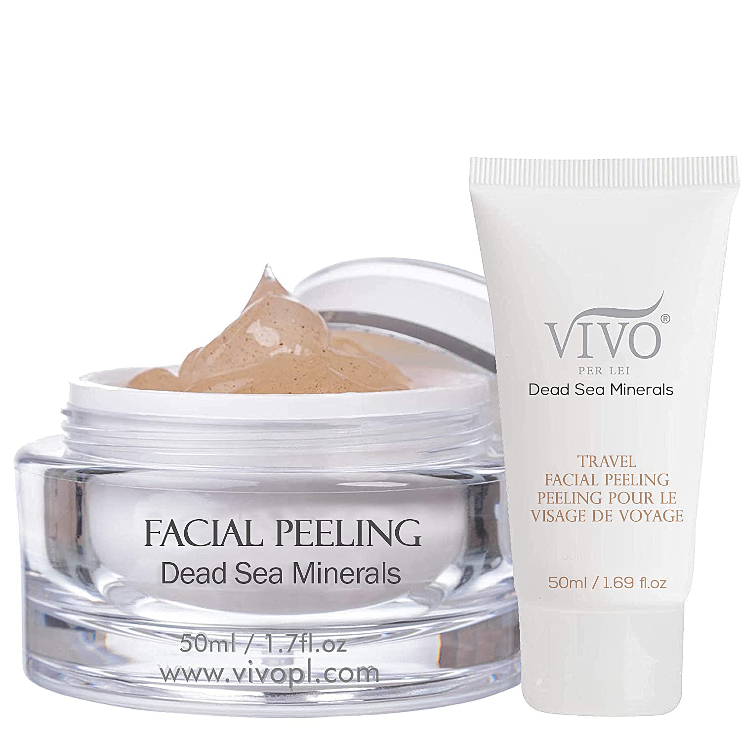 Vivo Per Lei Facial Peeling Gel - Contains Dead Sea Minerals And Nut Shell Powder - Gentle Face Exfoliator Scrub And Blackhead R