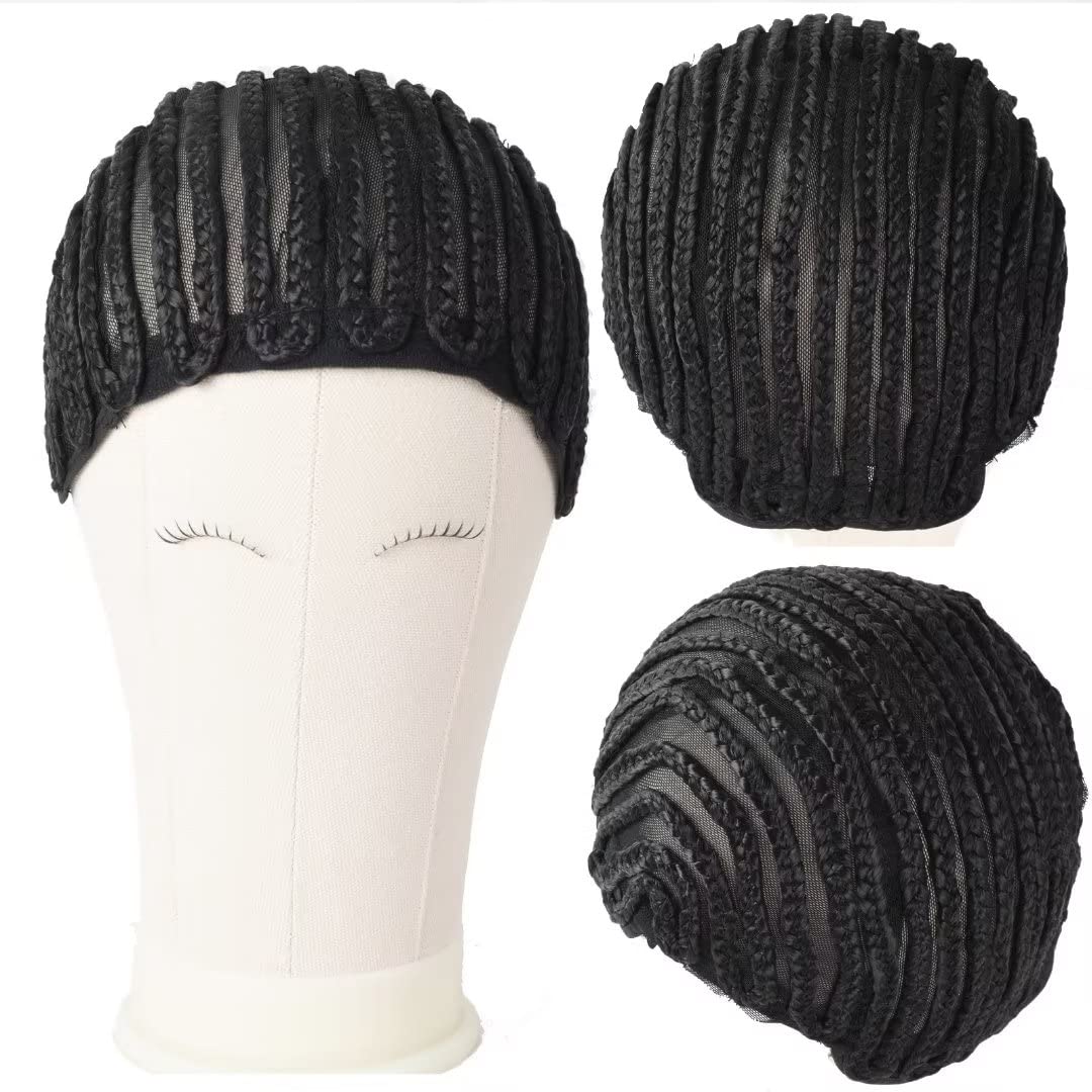 MsLoosily Cornrow Wig Cap For Crochet Braids Synthetic Braided Cap with Adjustable Straps Breathable Crochet Caps with 2 Combs B