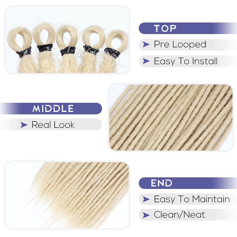 Kraler 36 Inch Blonde Dreadlock Extensions, Long Synthetic Crochet Dreads Extensions Handmade Soft Single Ended Dreads Thin 0.6c