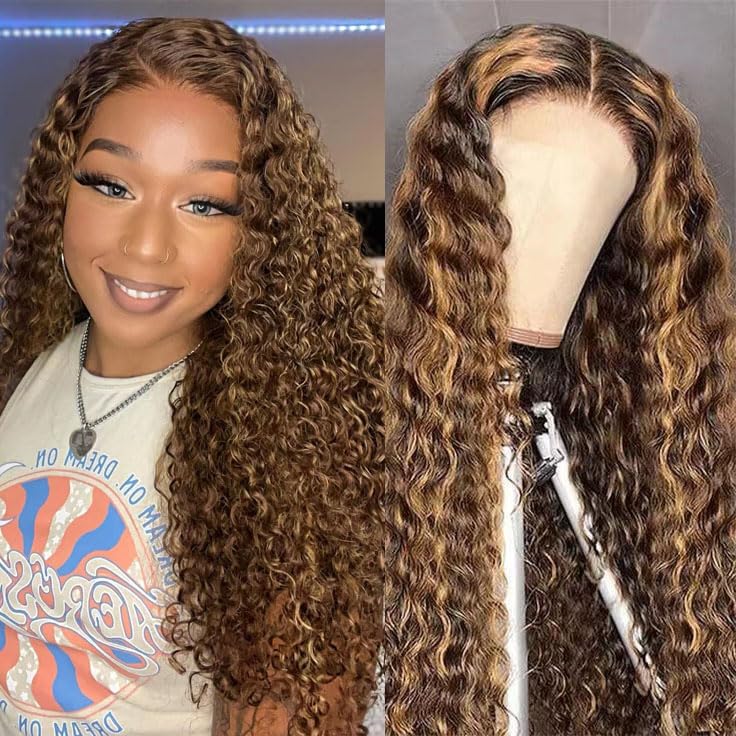 BLOCKICE Highlight Ombre Lace Front Wigs Human Hair Pre Plucked 13x4 HD Honey Blonde Lace Frontal Wig Human Hair 150% Density 4/