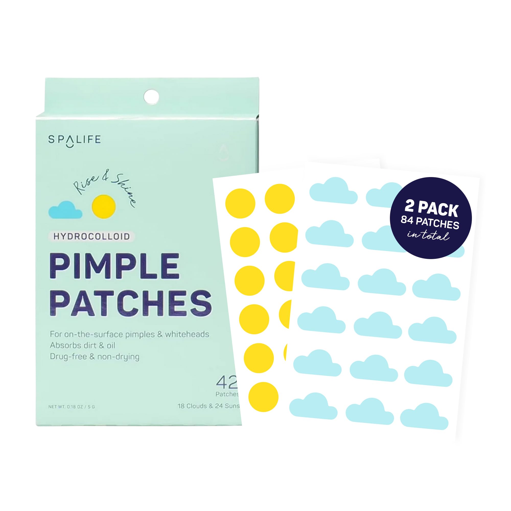 SpaLife Beauty Rise & Shine Pimple Patches - Hydrocolloid Formula for Acne, Spots, Redness, and Oiliness- 84 Patches: 36 Clouds 
