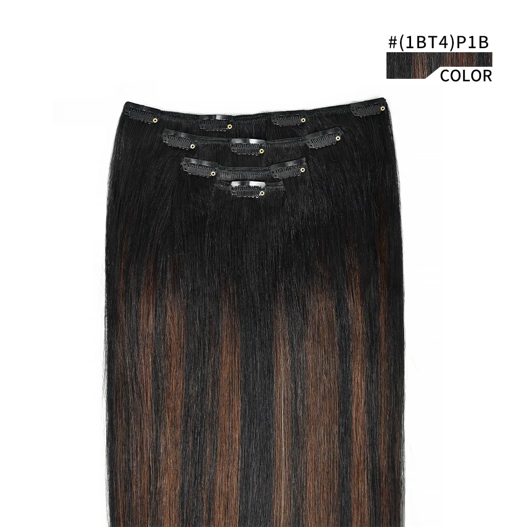 20'' Clip In Hair Extensions Remy Human Hair For Women - Silky Straight Balayage Clip On Real Hair Extensions 75Grams 4Pieces (2