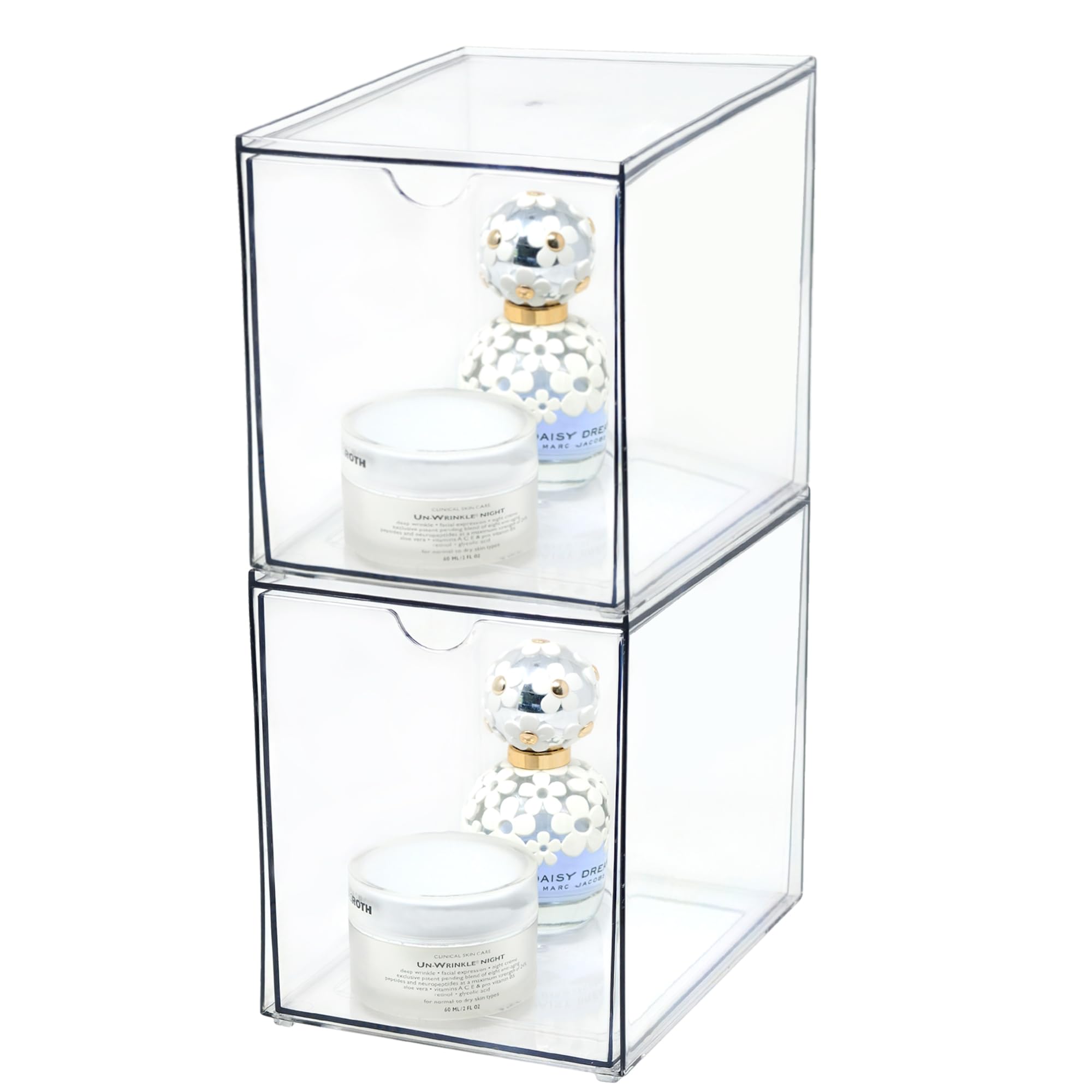 Youngever 2 Pack Large Stackable Organizer Drawers, Stackable Makeup Organizer, Stackable Makeup Storage, Clear Cosmetic Organiz