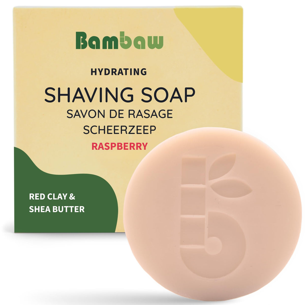 Bambaw Women Shaving Soap 2.5 oz, Red Clay & Shea Butter Shave Soap Puck, Eco & Vegan Shaving Soap, Exfoliating Shaving Bar, Ras