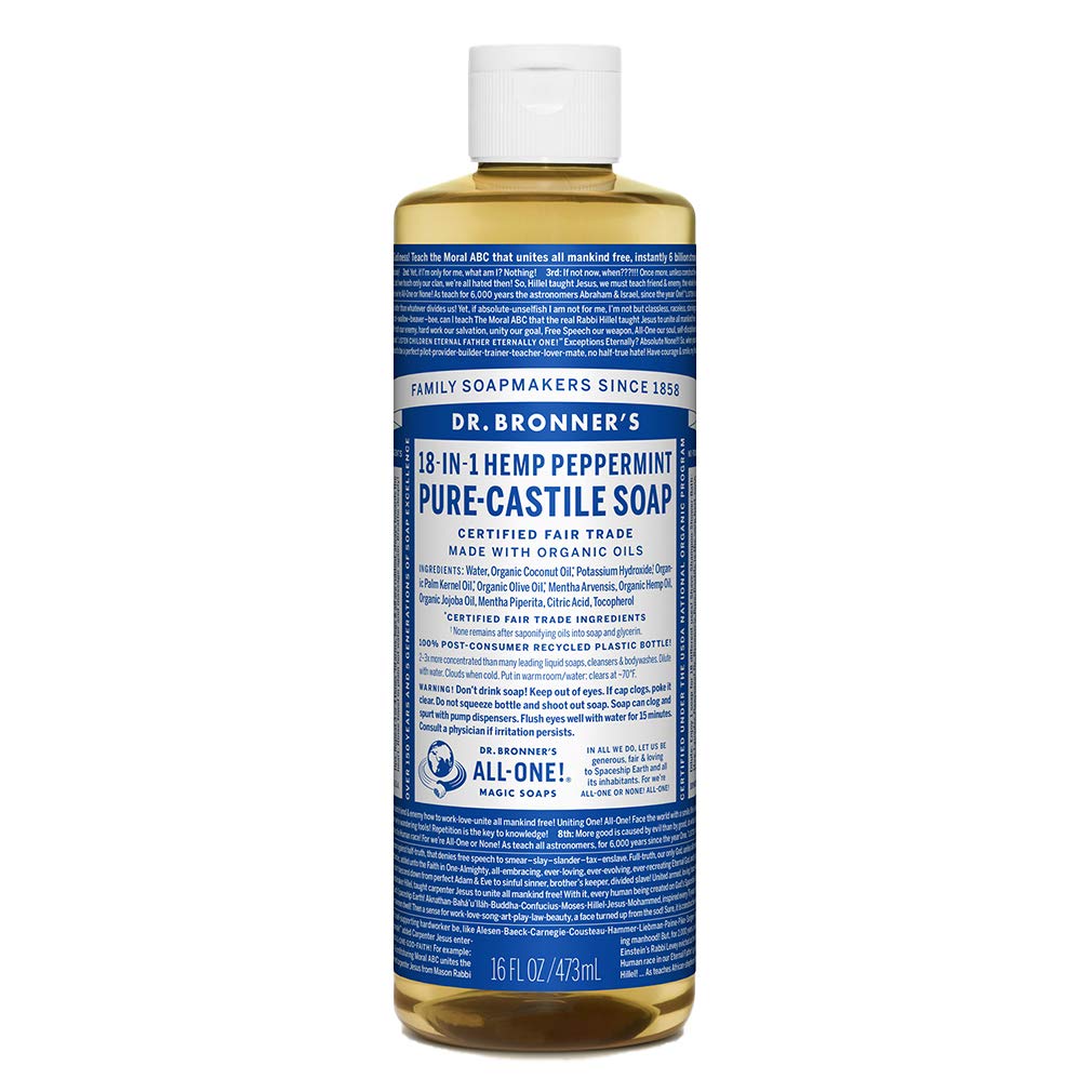 Dr Bronneras - Pure-Castile Liquid Soap (Peppermint, 16 Ounce) - Made With Organic Oils, 18-In-1 Uses: Face, Body, Hair, Laundry