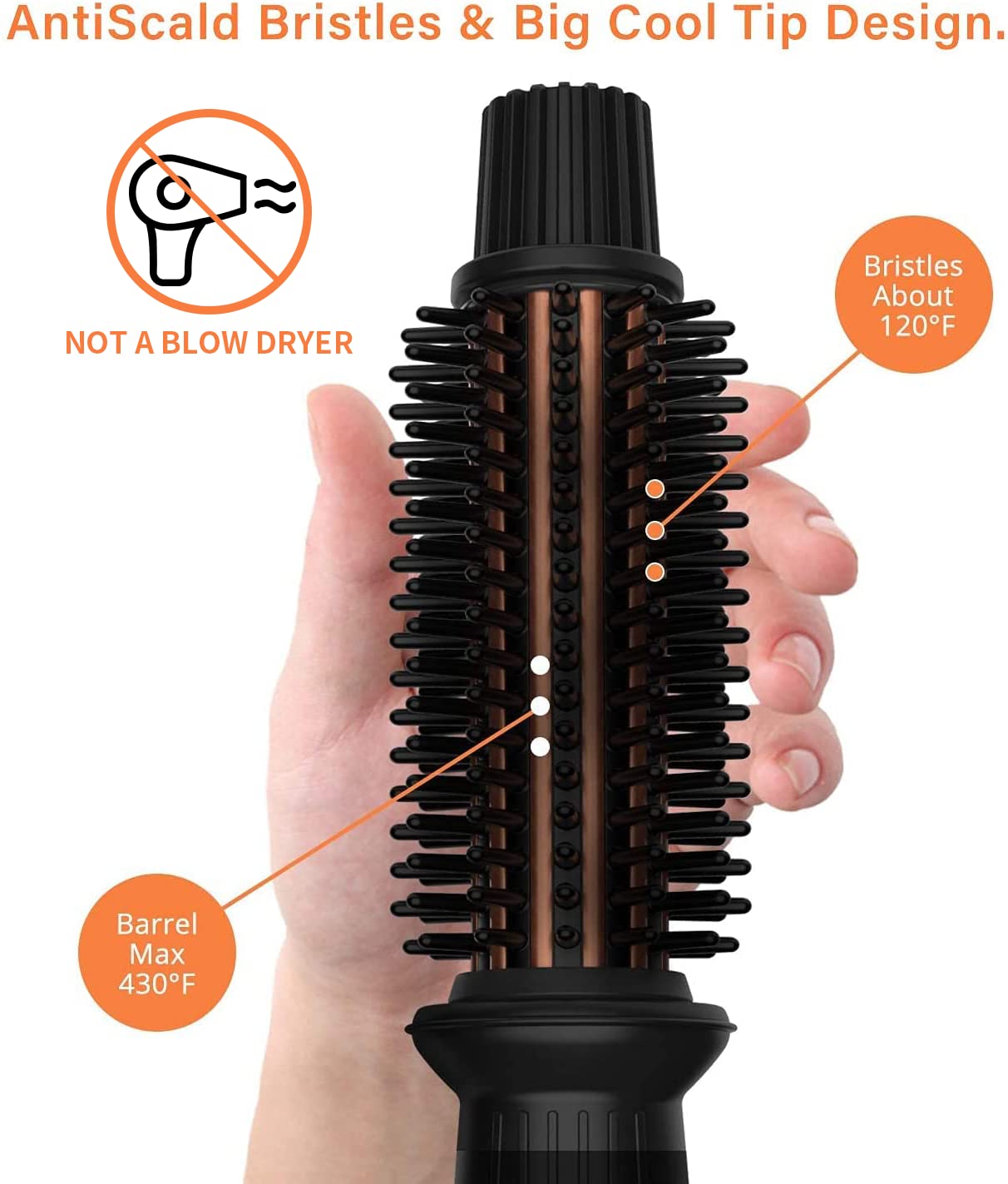 AmoVee 1 Curling Iron Brush - Heated Round Brush & Hair Curler/Straightener, Tourmaline Ceramic, Dual Voltage, Black, All Hair Types