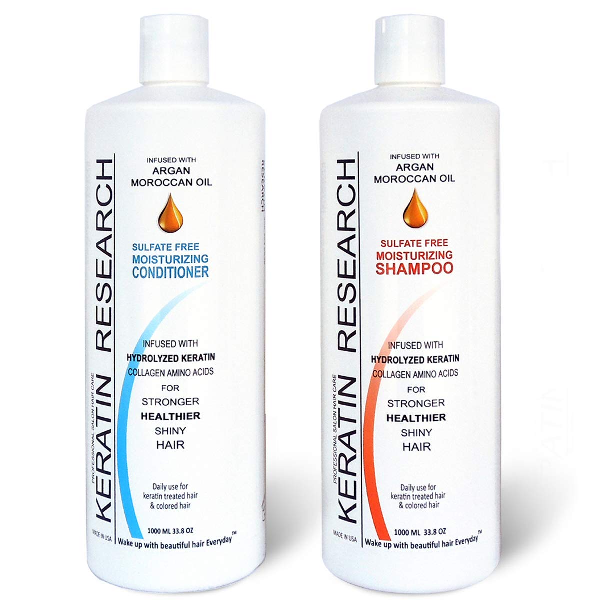 Sulfate Free Shampoo & Conditioner 2x 1000ml Bottles Value Set infused with Moroccan Argan Oil, By Keratin Research post keratin