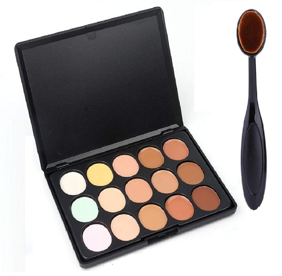 Matte Finish 15 Colors Contour Face Cream Makeup Concealer Palette + Oval Make Up Brush