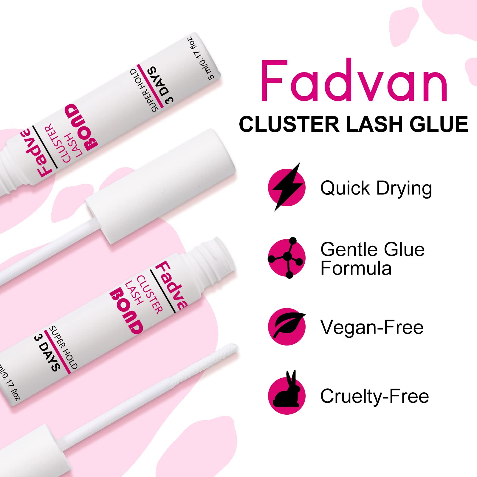 Fadvan Cluster Lash Glue Lash Bond Mascara Wand Clear/White Eyelash Glue For Individual Cluster Lashes Long-Lasting Waterproof L