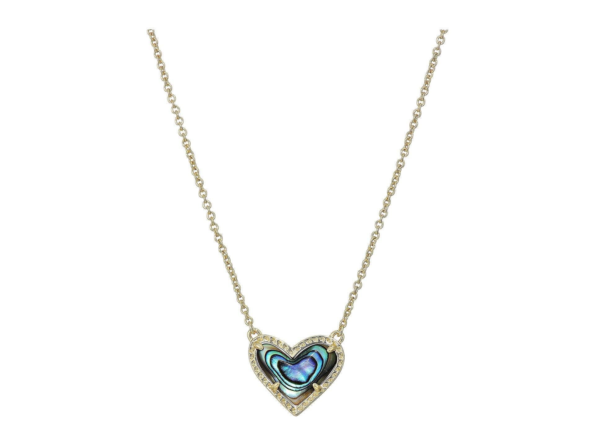 Kendra Scott Ari Heart Pendant Necklace for Women, Fashion Jewelry, 14k Gold-Plated, Abalone Shell
